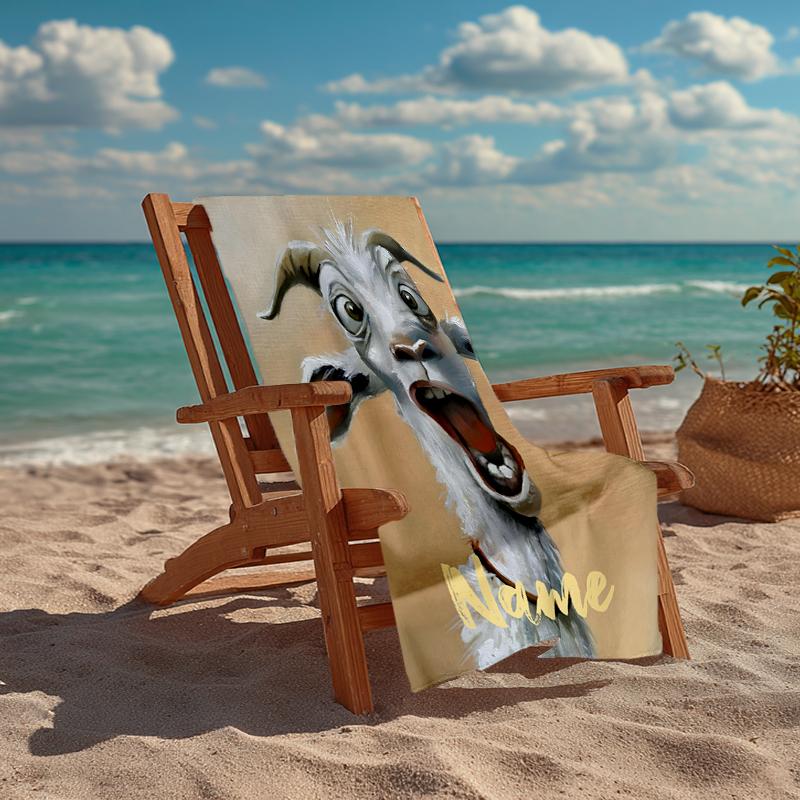 Custom Name Ultra-Soft Beach Towel with Goat Theme,Ideal for Pool - Camping, Diving - Perfect Travel Essential, Vibrant Beach Towel.
