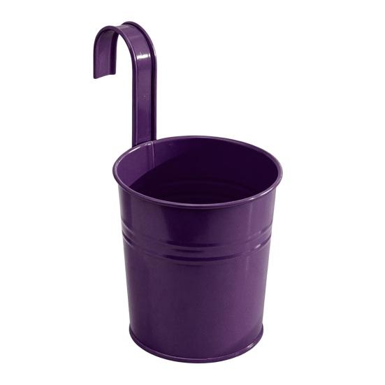 Metal Hanging Planter Flower Pot with Drain Hole Detachable Hook Railing Plant Pot for Balcony Garden Fence S фиолетовый