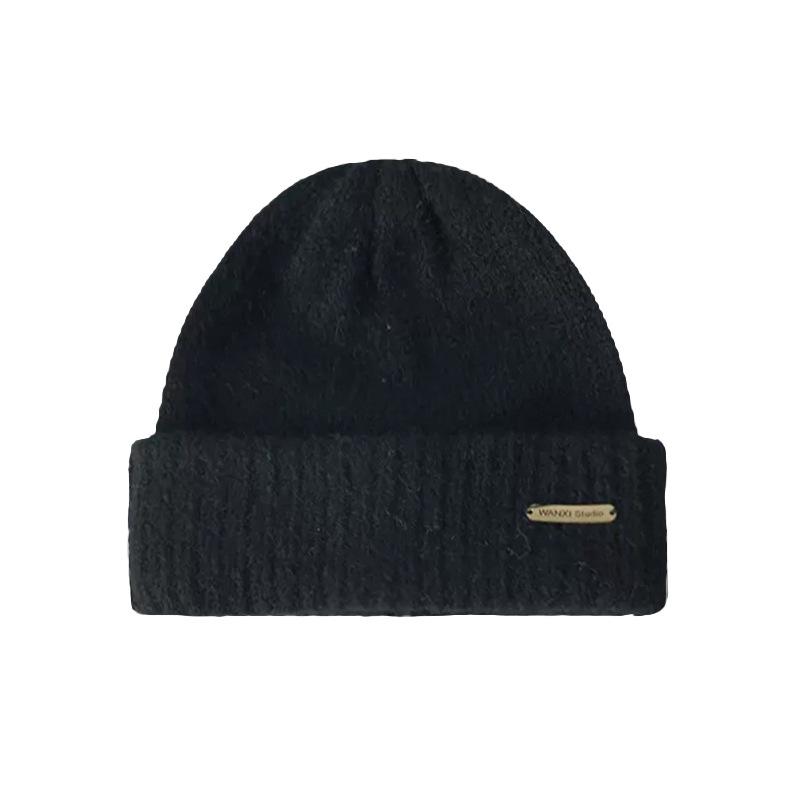 Wool wool hat women's autumn and winter tide metal standard knitted cold hat versatile loose thickened warm stack hat