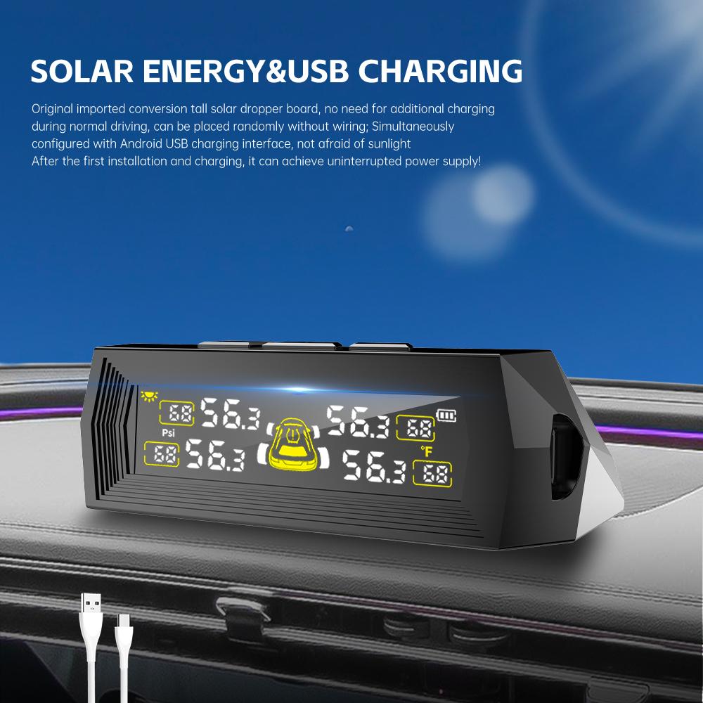 0-6.8Bar Digital LCD Display T21 Automobile Accessories Tyre Temperature Monitor USB / Solar TPMS
