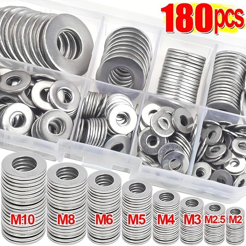 180pcs Stainless Steel Washer Set, Durable & Polished, M2-M10 Size | Easy Installation, Ideal for DIY Projects/Mechanical/Electronic Systems