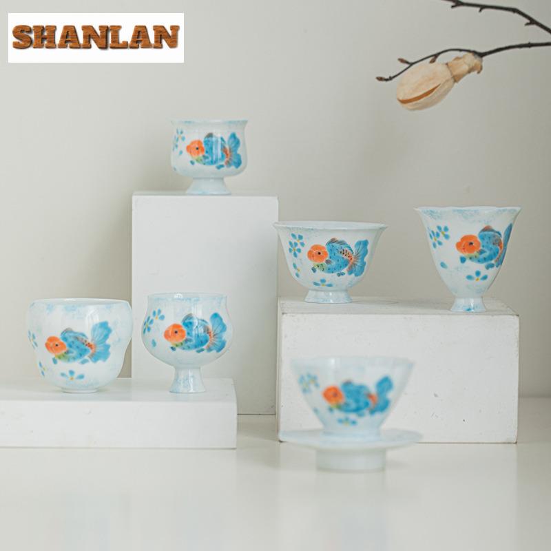 Hand-painted Goldfish Teacup Aesthetic Tea Bowl Sample Tea Cup Personal Cup Jianzhan Master Cups Kung Fu Tea Drinkware Craft