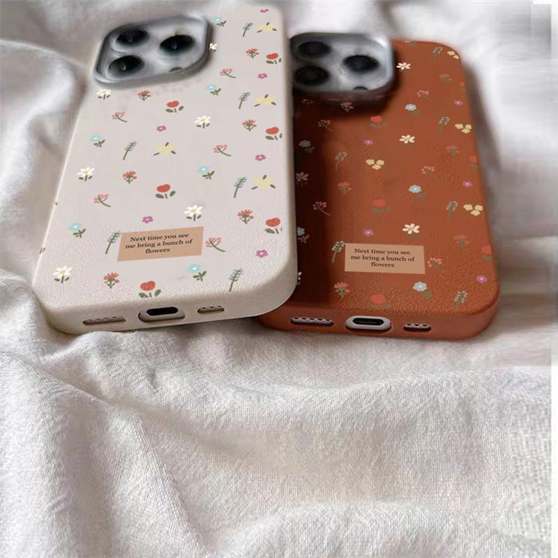 Colorful Small Floral Phone Cover Case for IPhone 16 15 14 13 12 11 Pro Max 7 8 Plus X XS XR Leather Texture Soft Silicone Cover