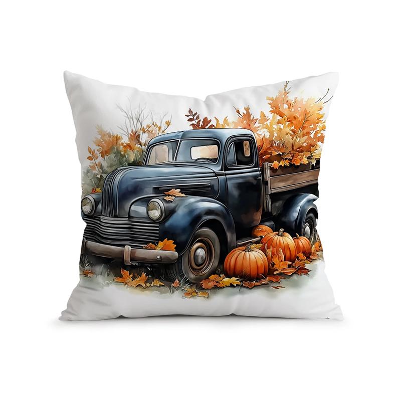 

Home Decor Autumn Trucks & Pumpkins Printed Pillow Covers Pattern Cushion Cover Suitable for Sofa Bedroom Car Pillow Cover 40x40cm 16x16in