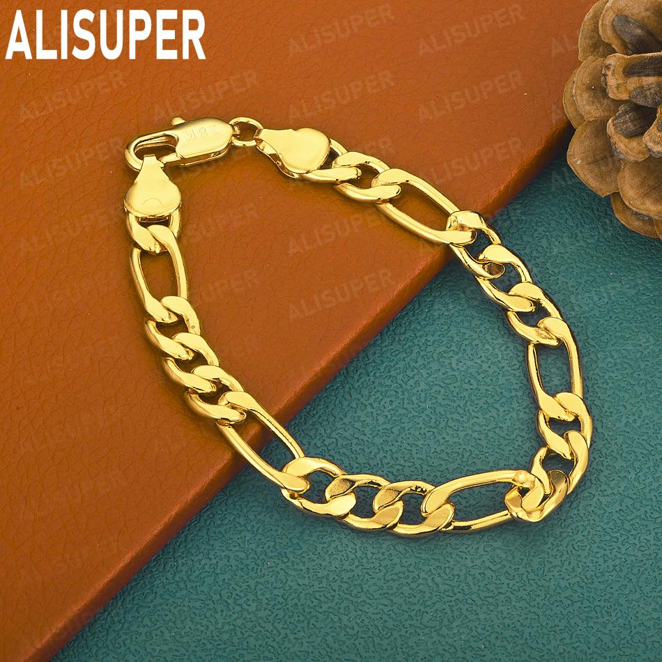 925 Sterling Silver 18K 8mm Simple Interlocking Bracelet - Fashion Gift Jewelry 20cm