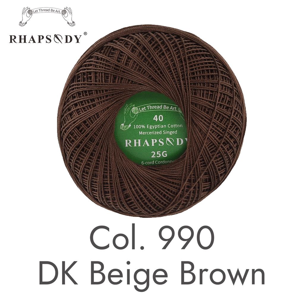Rhapsody Premium Cotton Crochet Thread Size 40 for Tatting Needlepoint Knitting Bobbin Lace Quilting Sewing Mercerized