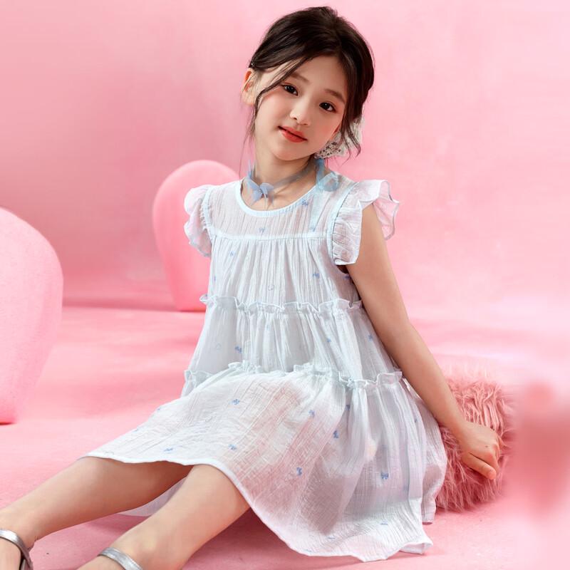 Xiaohu Patty Girls  Bow Print Flutter Sleeve Princess Dress 130