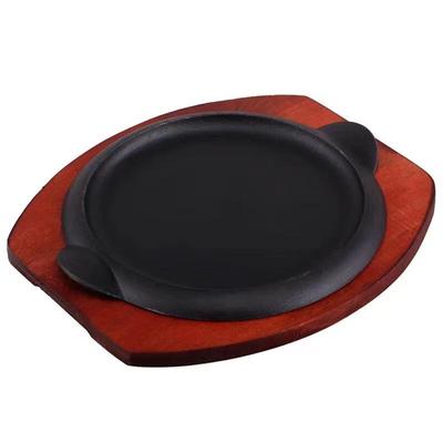 Sada litinových teppanyaki grilovacích desek ZISIZ s dřevěnou deskou, 2 kusy
