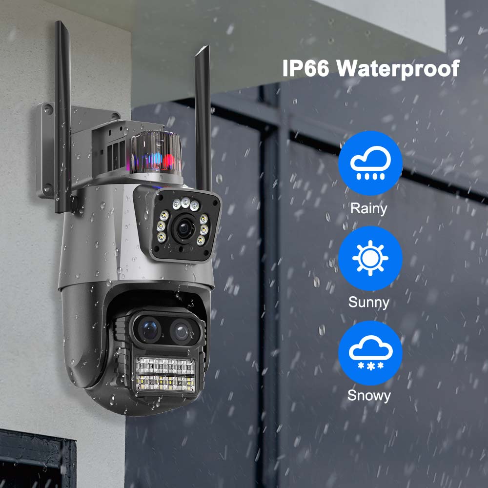 9MP WiFi IP Three Lens 8X Zoom Outdoor PTZ AI Tracking Smart Security Protection CCTV Surveillance Camera