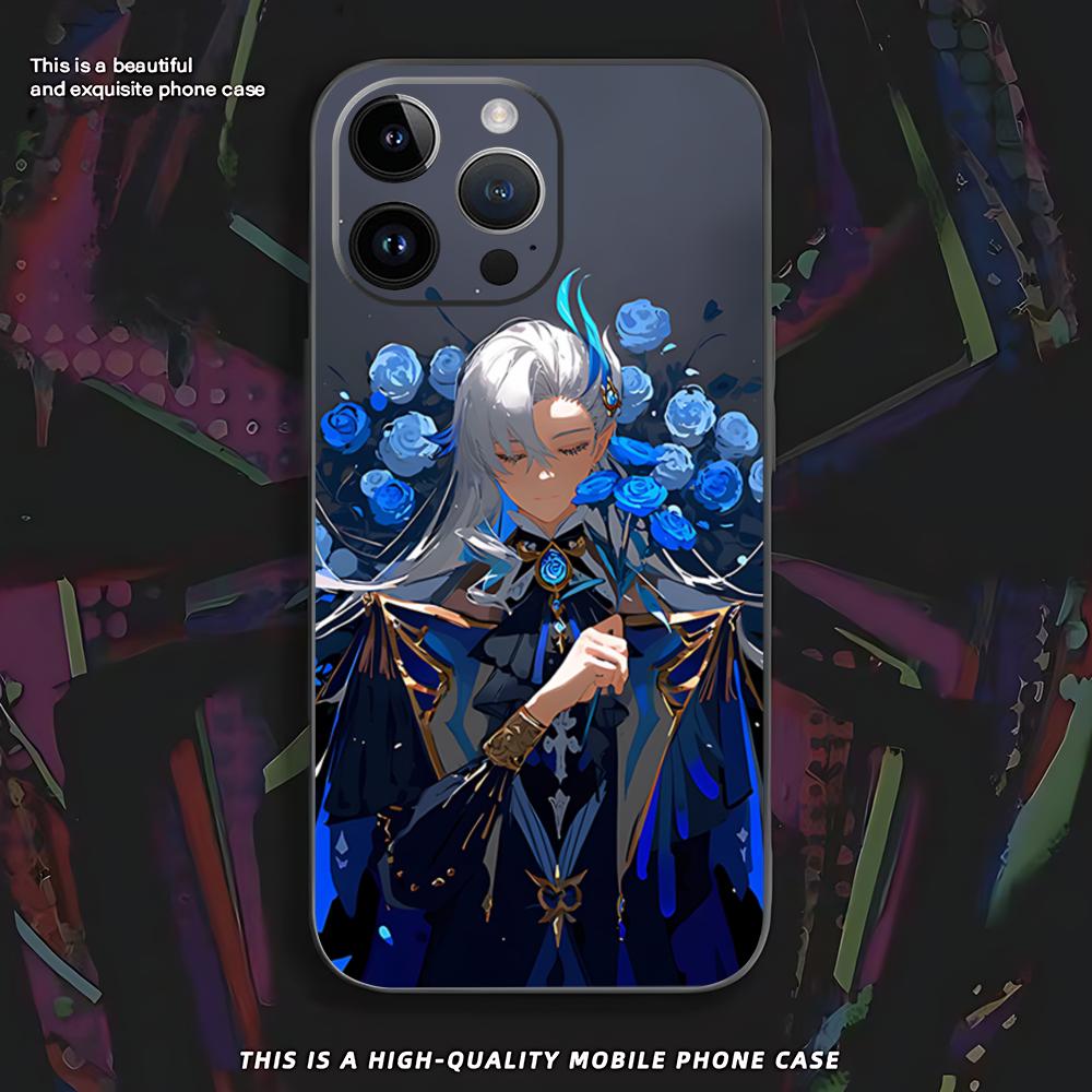 

genshin impact Neuvillette Phone Case For iPhone 16 16e 15 14 13 12 11 XS XR Plus Mini Pro Max Soft black Shockproof Cover iPhone 15 Plus