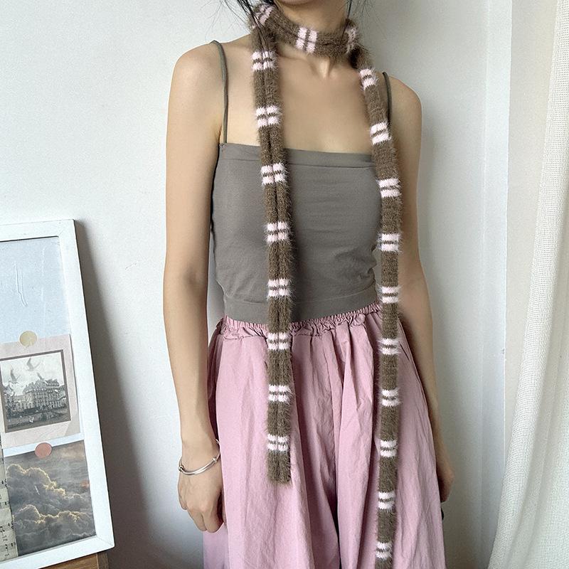 Luochi Fluffy Soft Y2K Striped Knit Scarf - Versatile Neck Warmer for Women