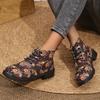 Fashion Woman Lace-up Short Leather Boots 2025 New Fashion Platform Shoes Trend Punk Leather Fashion Christmas Print Botas Plus Size 42