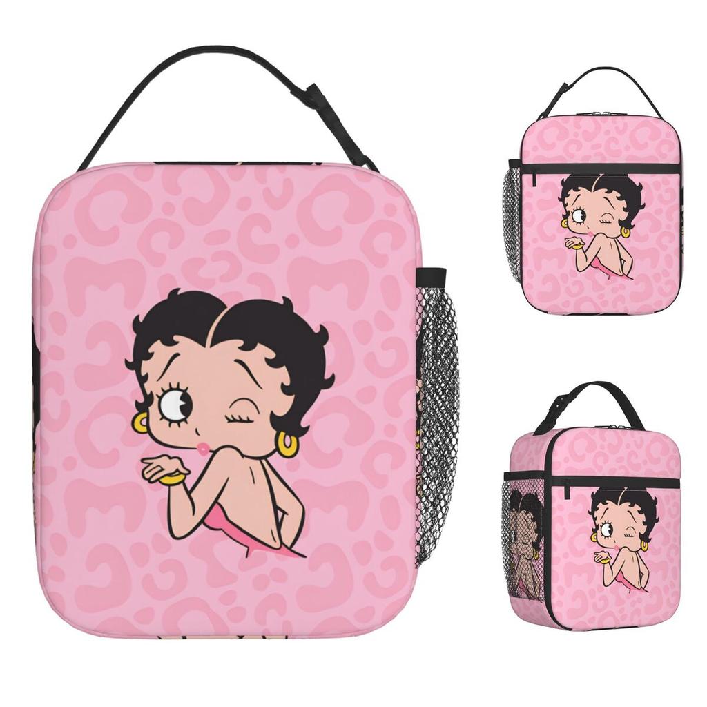 B-Bettys Boops Lunch Bag Portable Zipper Lunch Box Women Picnic Print Cooler Bag Kawaii Oxford Thermal Tote Handbags