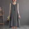 Summer Maxi Solid Plus with Crew Super Resort Dark [SDSXZWG] Women's Dress, Cotton-Linen, Sleeveless, A-Line, Flattering, Size, Neck, Lightweight,