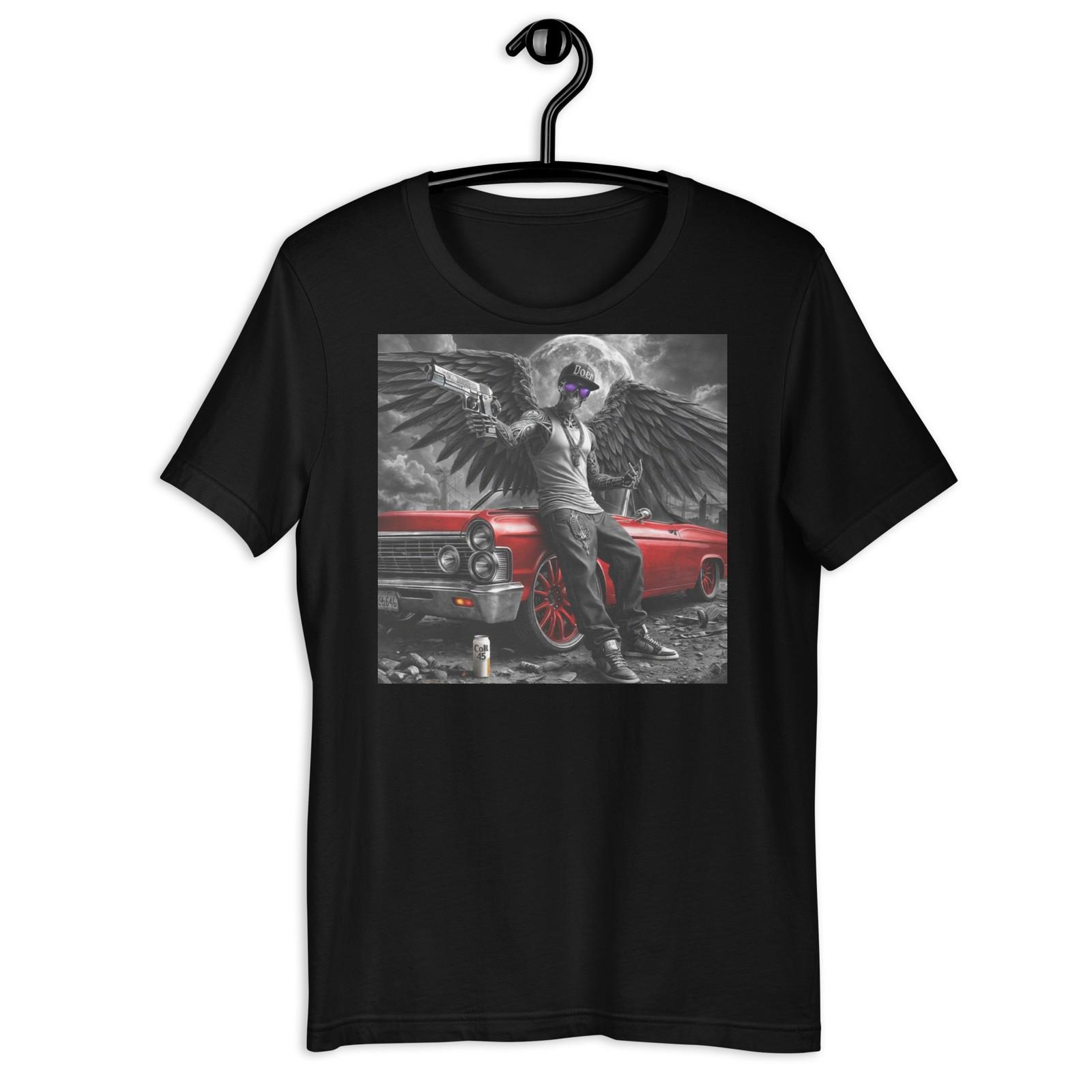 Skeleton Angel Wings Lowrider Car Street Chicano Style Graphic T-Shirt S