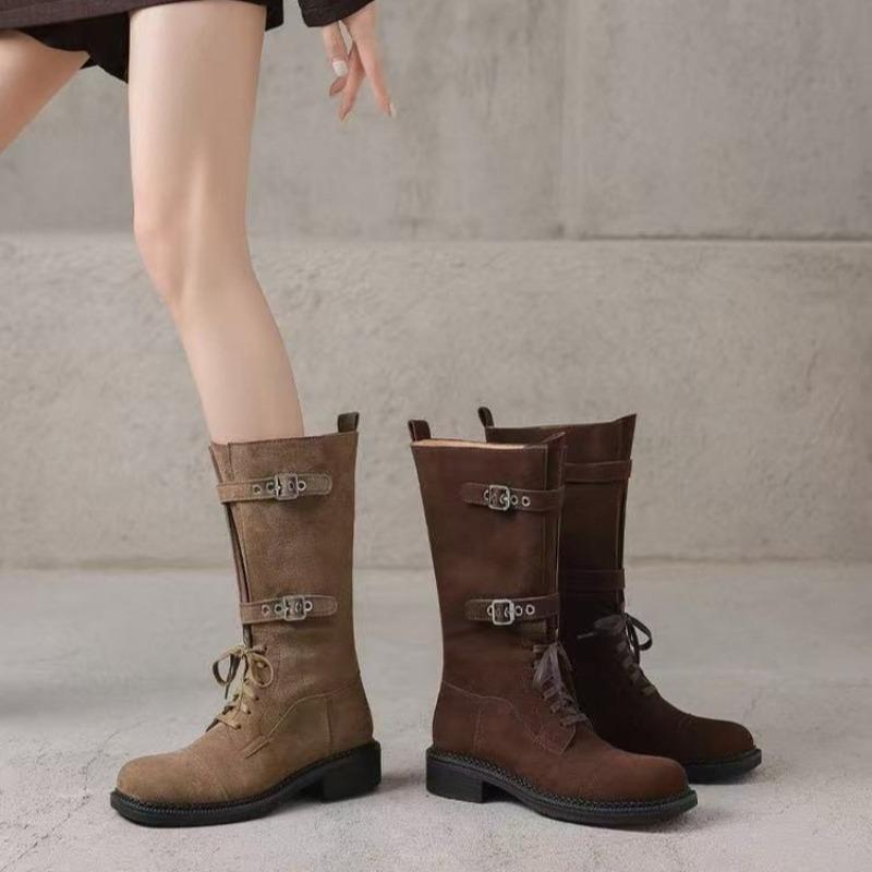 Chunky Long Women's Boots Designer Lace Up Winter Heeled Shoes 2025 Fashion Motorcycle Boots New Trend Brand Walking Mujer Botas