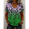 Women's T Shirt Print Ombre Graphic Leopard Vintage Stylish Casual Short Sleeve V Neck Regular Tops Casual Daily