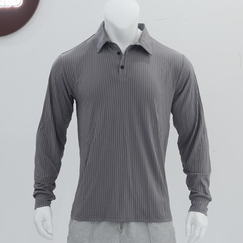 Men S Long Sleeve Ribbed Polo Shirt Slim Fit Casual Top
