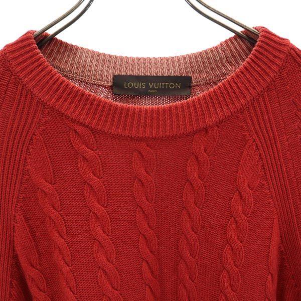 Louis Vuitton Long Sleeve Cable Knit Crew Neck Knit Red Men's Used