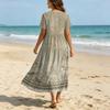 Vestido Midi de Verano para Mujer, Estilo Bohemio, Ajuste Holgado Casual, Estampado Degradado, Manga Corta, Cuello en V, Ropa de Playa