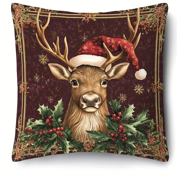 Christmas Cute Fun: Reindeer, Snow Cat with Holy Hat, Snowman and Old Saint New Year Home Decoration 2d Flat Printing