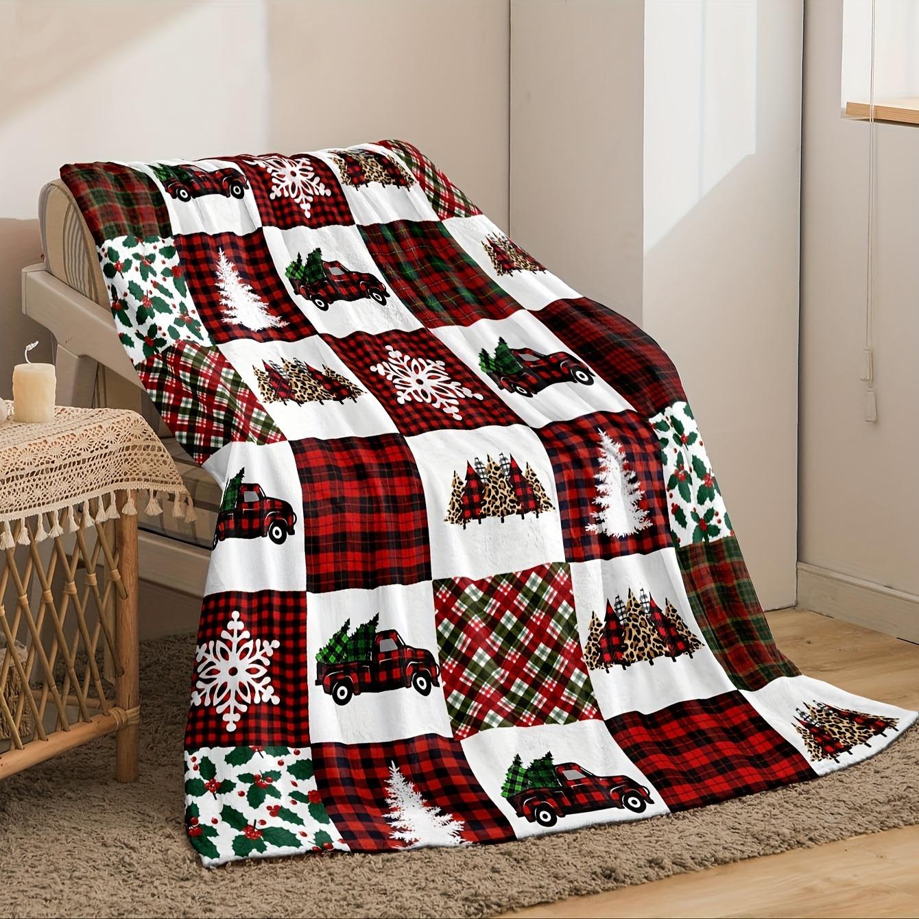 

1pc Christmas Plaid Patterned Fleece Blanket ,Sofa, bed, travel, lunch break, flannel blanket. 30x40in