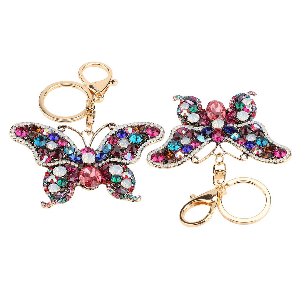 Butterfly Keychain Crystal Rhinestones Zinc Alloy Chain Sparkling Butterfly Keyring for Key Car Purse Handbag Colorful