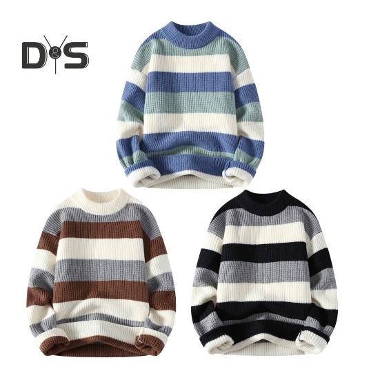 Fall Winter Men Sweater Half-high Collar Thickened Knitted Warm Loose Colorblock Loose Long Sleeves Pullover Daily Wear Sport Sweater