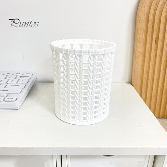 Pen Holder Imitation Rattan Holder, Round Hollow Desk Organizer, Large Capacity Pencil Accessory Cup for Pens Pencils Makeup Brushes, Nordic