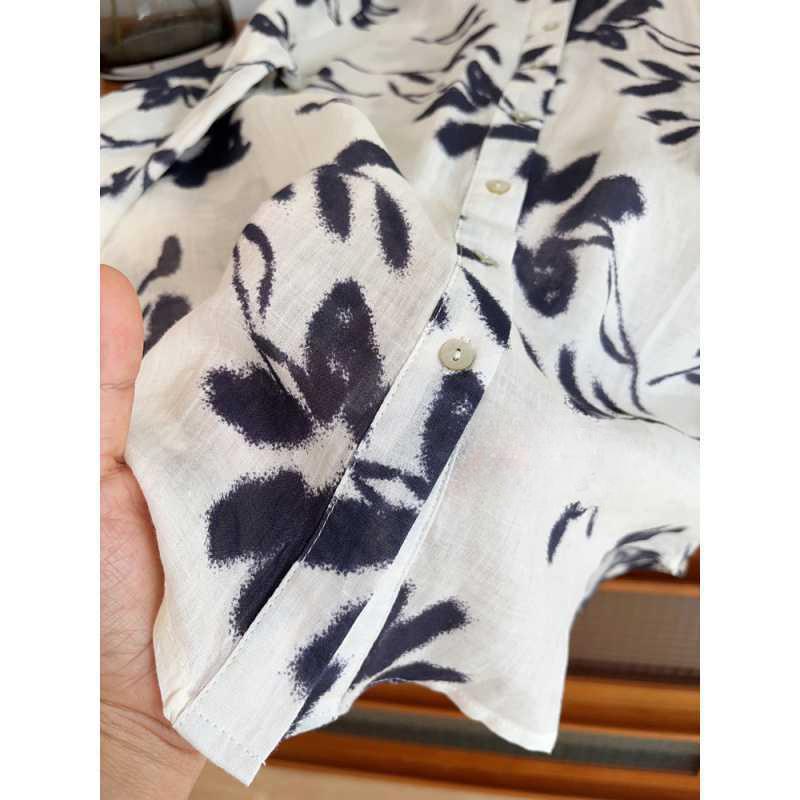 Early Autumn Ink Printed Shirt Ramie Shirt Versatile Chinese Thin Linen Women's Top