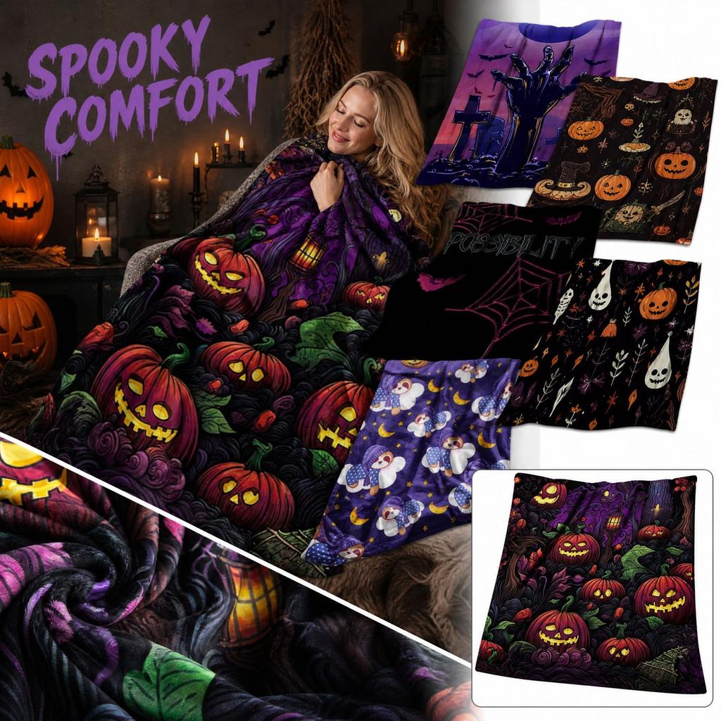 Halloween Flannel Blanket - Scary Throw for Couch, Sofa, Bed, Indoor Outdoor Home Decor