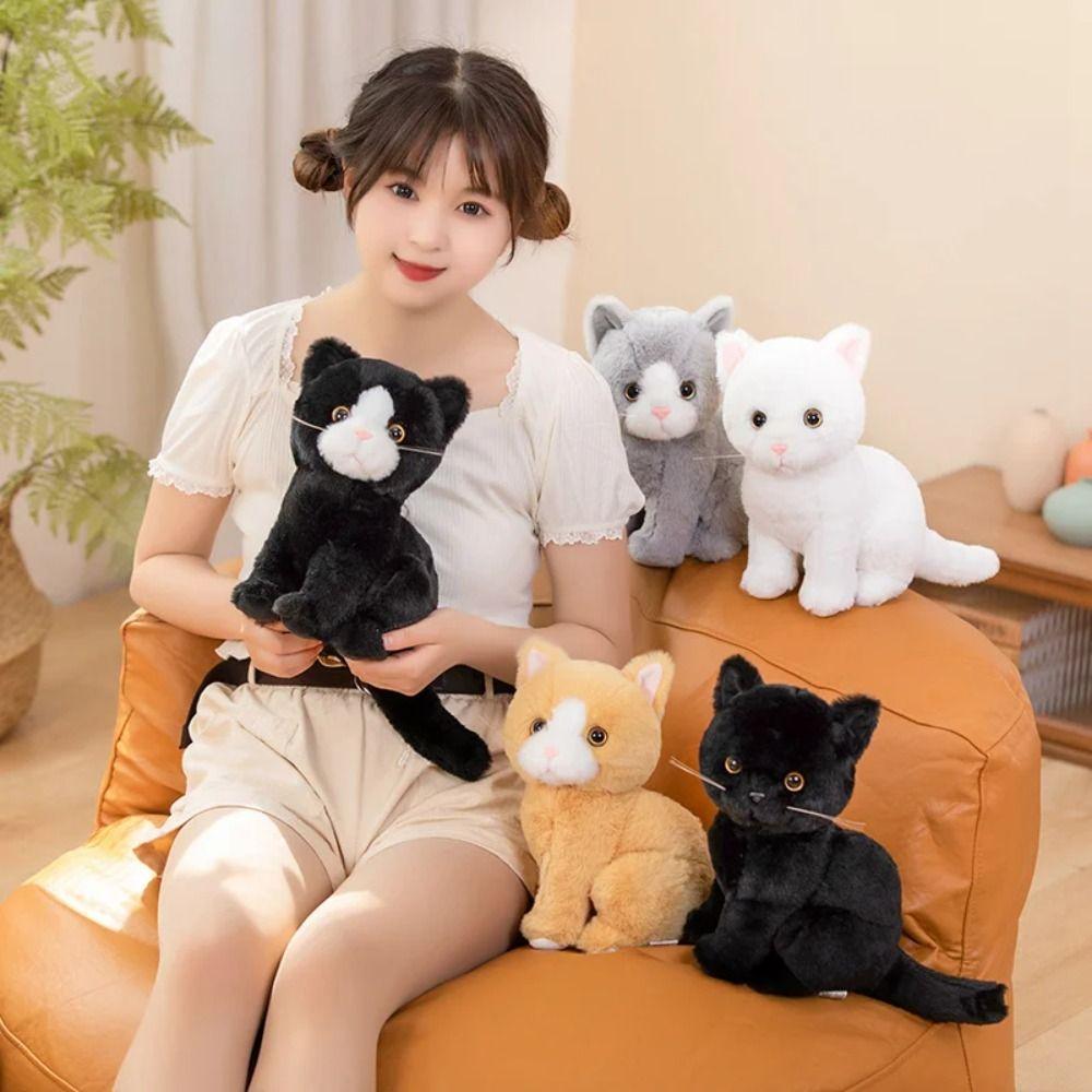 

Stuffed Animals Cat Plush Toy Artificial Touch Stuffed Cat Doll Kitten Animal Cats Boys Girls чорний білий колір