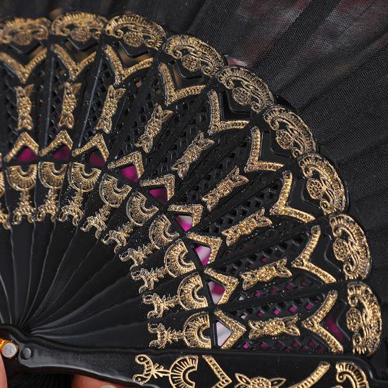 Floral Print Folding Fan Chinese Style Plastic Ribs Hand Held Fan Portable Summer Cooling Fan Dance Performance Party Props