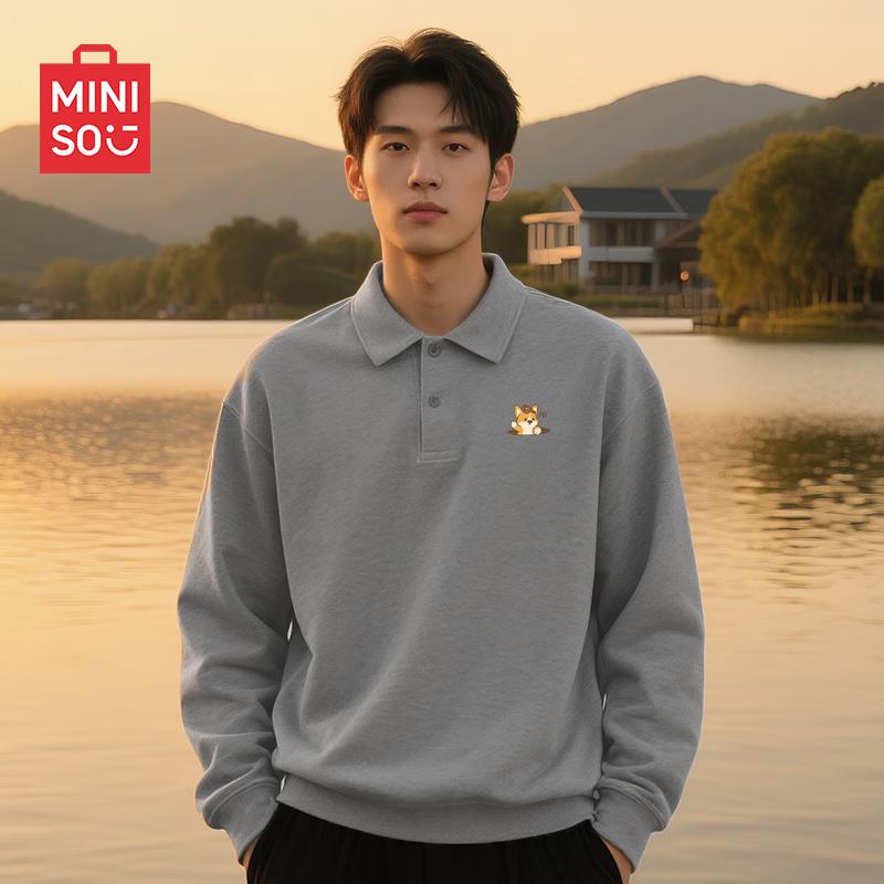 

MINISO Men s American Style Fleece Polo Sweatshirt XL