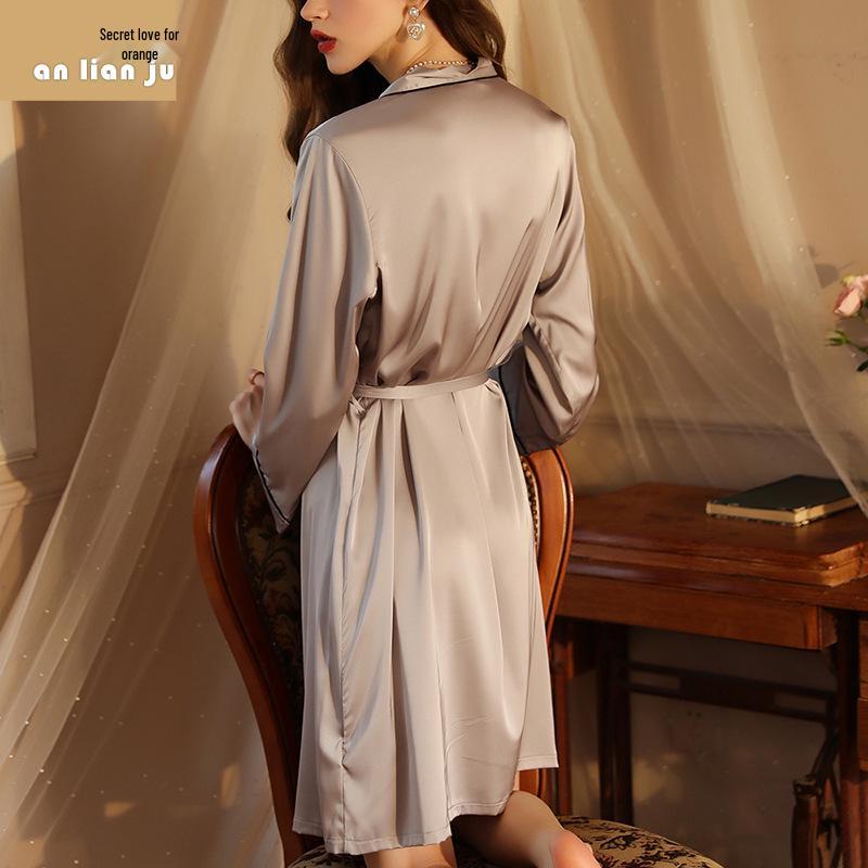 Summer Women's Luxury Silk-Like Cardigan Robe & Pajamas Set