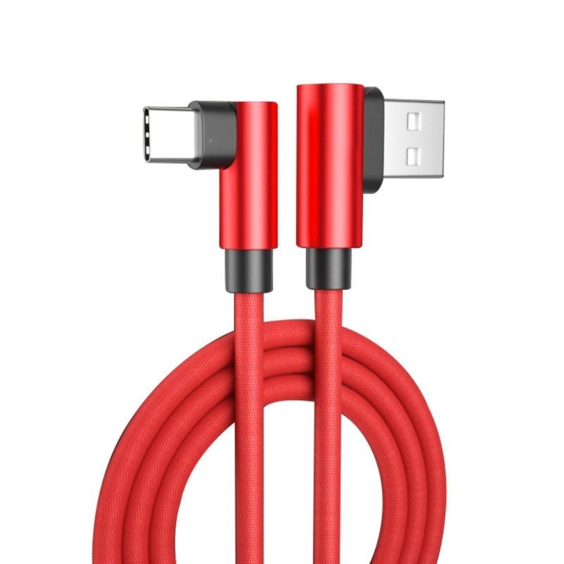 Type C Data Cable With Double Bend Ends And Fabric Weave Durability 90 Degree Elbow For Phones Electronics
