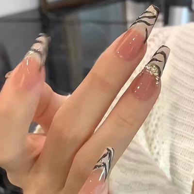 Internet Celebrity Broken Diamond Zebra Pattern Manicure Fake Nail Stripe French Hottie Sweet Cool Ins Wind Wearing Nail Piece