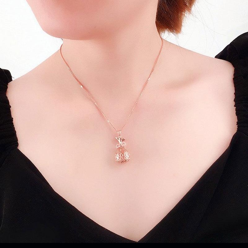 Purple Gold Retro Hollow Micro-Inlaid Lucky Bag Cover Chain Plated Rose Gold Color Gold Literary Pendant