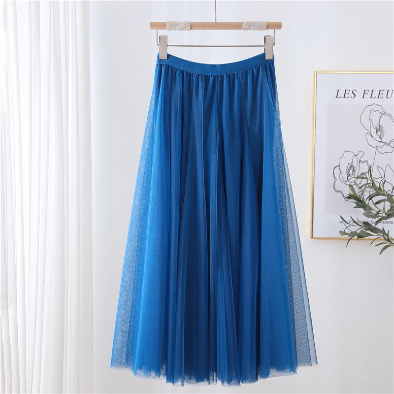 Qooth Women's Slim Skirt Mid Length Gauze Skirt Summer Simple Casual Skirt Fashion Full Dance Skirt QT2588