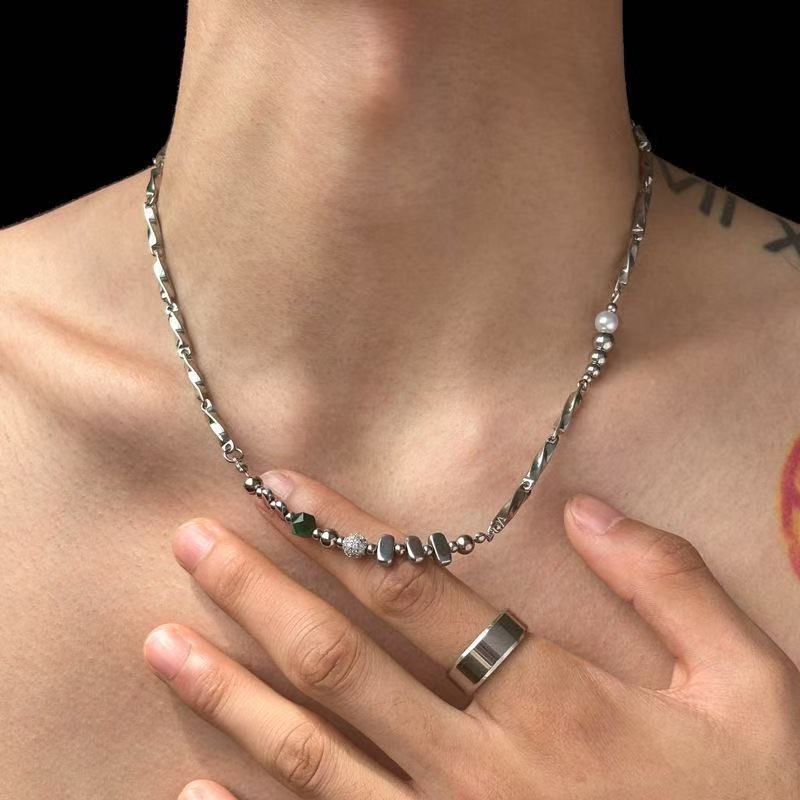 Punk Stainless Steel Irregular Beaded Splicing Necklaces for Men Hiphop Cool Choker Necklaces Fashion Party Jewelry Accessories