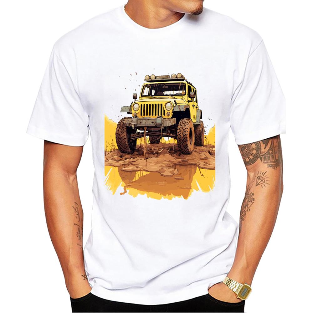 Summer Round Neck 3D Off-road Vehicle Pattern Rint Top Fashionable Casual Short Sleeved Men's T-shirts