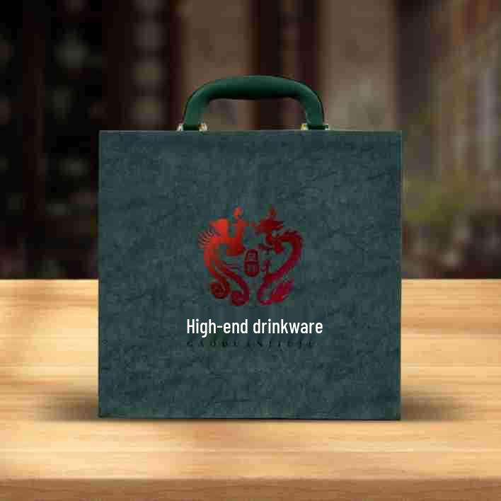 Dragon & Phoenix Wine Set: Silver Pot, Silver-Plated & Gold-Plated Cups, Five-Piece Set in Leather Box.