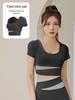 Nude Feel Women's Colorblock Yoga Set - Short Sleeve Crop Top & Hip Lifting Running Shorts for Spring/Summer Fitness