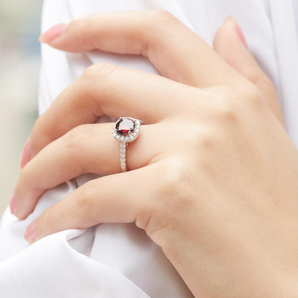 925 Sterling Silver Women's Opal and Red Corundum Zircon Gemstone Index Finger Ring