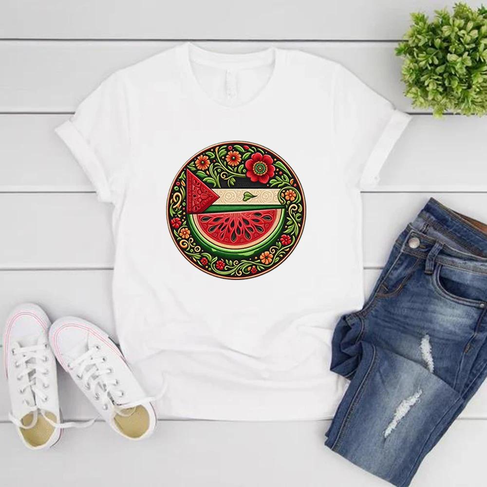 Watermelon Symbol Freedom Shirt Watermelon Flag Women Sleeve Human Rights Peace and Love Aesthetic Clothes