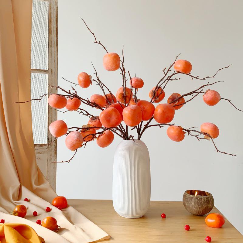 Pomegranate & Persimmon Fruit Tree Branch Bouquet: Artificial Floral Decoration for Living and Dining Rooms