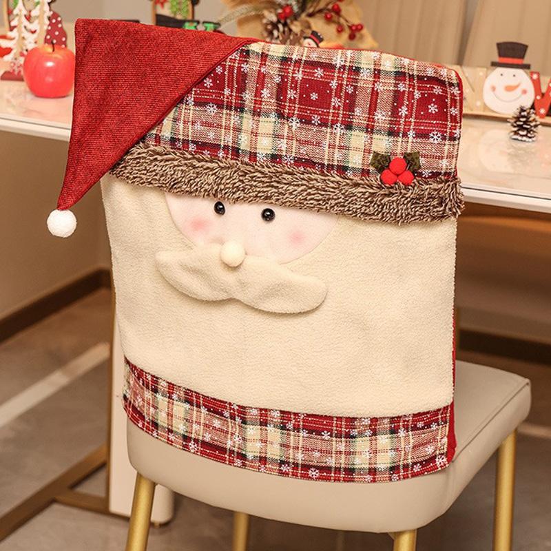 Christmas Chair Cover Home Xmas New Year Decoration Supplies Chair Seat Cover 3D Santa Claus Snowman Elk Chair Back Cover