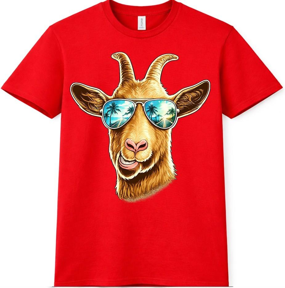Funny Goat T Shirt Sunglasses Cool Farm Animal Graphic Tee Casual Top S