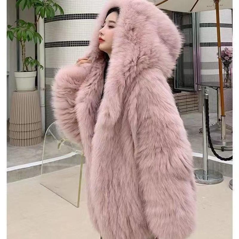 Imitation Fox Fur Women's Winter New Hooded Loose and Thin Fluff Jacket Light Trendy