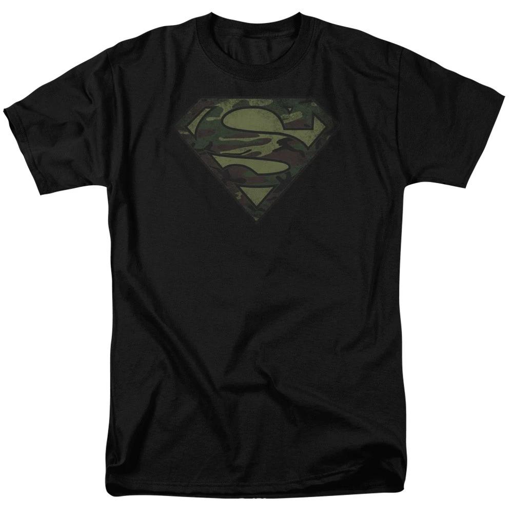 DC Comics - Superman - Camo Logo Distressed - Adult Unisex T-Shirt - Black XL